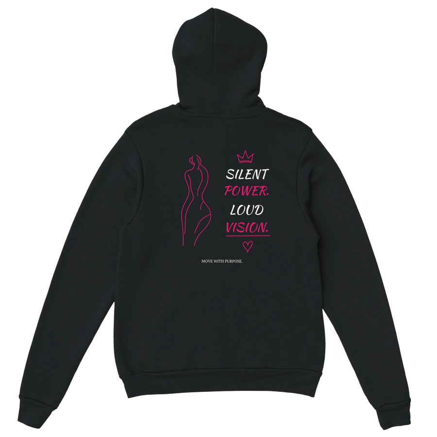 Silent Power Loud Vision — VYXXI hoodie zwart